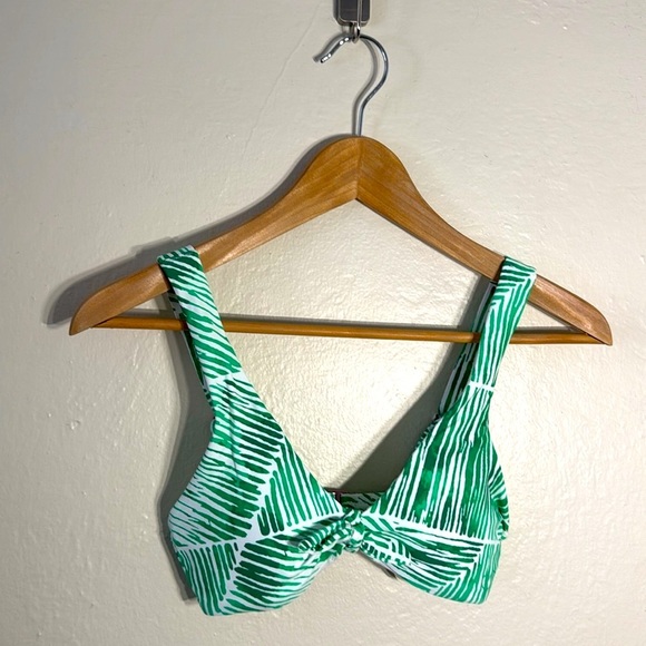 NWT CALIA Tie Front Bikini Swim Top Green Palm Stripe Tropical Print XXS Resort - Picture 1 of 8